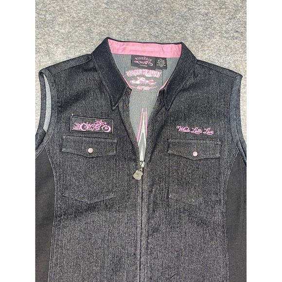 Riderdie Jackets & Blazers - WOMEN'S MOTORCYCLE WHOLE LOTTA LOVE DENIM SLEEVELESS ZIPPERED EMBROIDERED XL‎